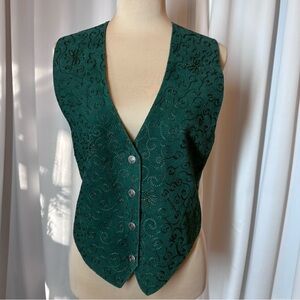Vtg Suede Vest Sz M Green Embroidered Western Country Rodeo Cowgirl Leather Boho
